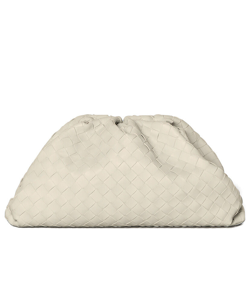 Big Pouch Intrecciato Leather Clutch White